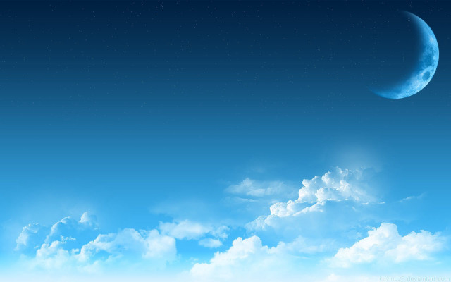 Blue sky half moon clouds free wallpaper for desktop - medium preview image