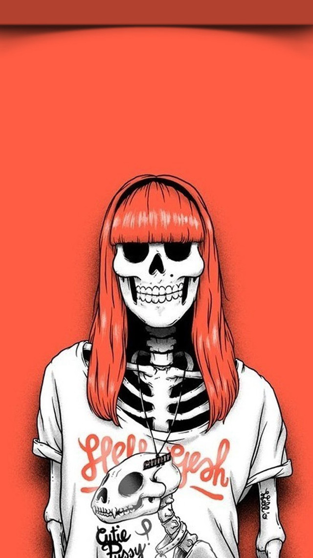 Woman red hair skeleton shirt free wallpaper for mobile - medium preview image
