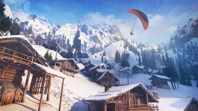 Mountain village parachute snow covered free wallpaper for desktop - medium preview image