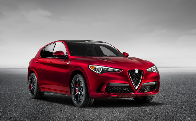 Red alfa suv cloudy road free wallpaper for desktop - medium preview image