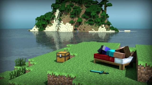 Minecraft bed table rock island free wallpaper for desktop - medium preview image
