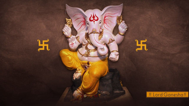 Ganesh statue rock gold border free wallpaper for desktop - medium preview image