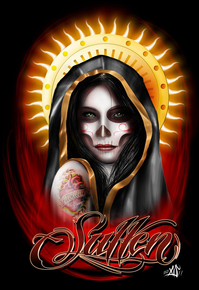 Woman skull face sun behind free wallpaper for mobile - medium preview image