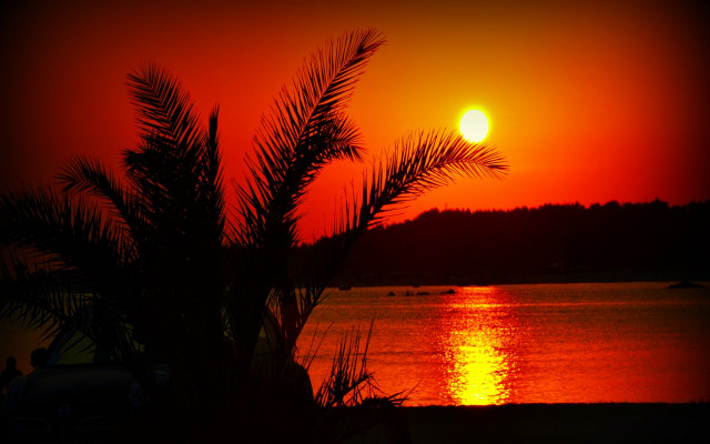 Sunset red sky water boat free wallpaper for desktop - medium preview image