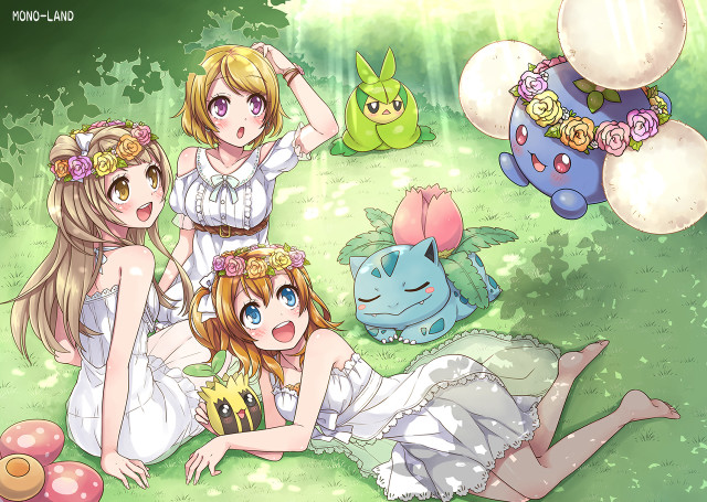 Girls laying ground pokemon stuffed free wallpaper for desktop - medium preview image