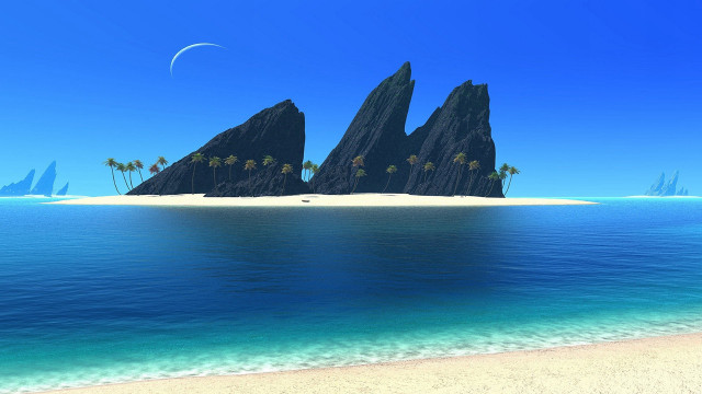 Beach rock formation ocean palm free wallpaper for desktop - medium preview image