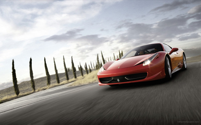 Red sports car driving road #31 free wallpaper for desktop - medium preview image