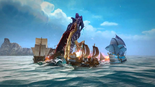 Ships ocean dragon group floating free wallpaper for desktop - medium preview image