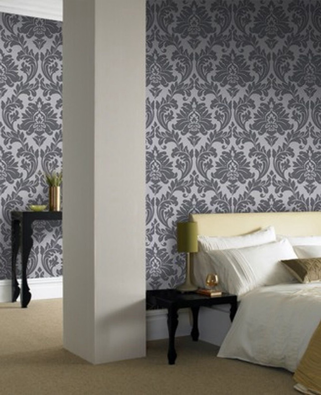 Bedroom damask wallpaper bed lamp free wallpaper for mobile - medium preview image