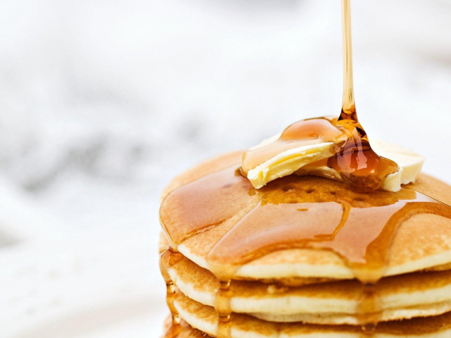 Pancakes syrup banana plate fork #2 free wallpaper for desktop - medium preview image