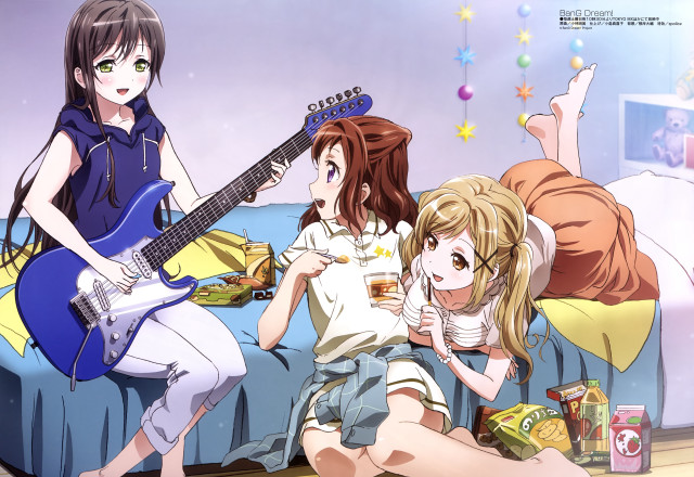Girls bed guitar sitting laying free wallpaper for desktop - medium preview image