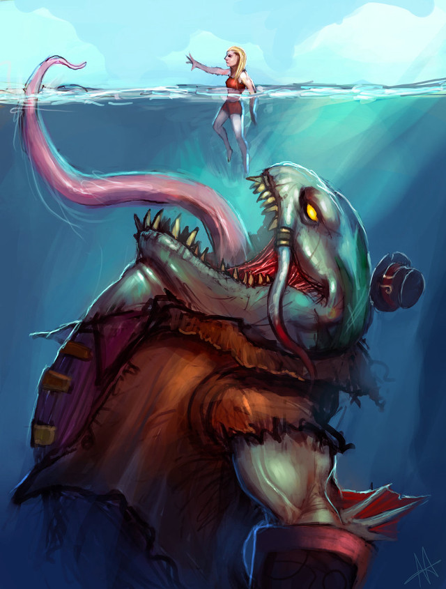 Woman ocean giant creature fantasy free wallpaper for mobile - medium preview image