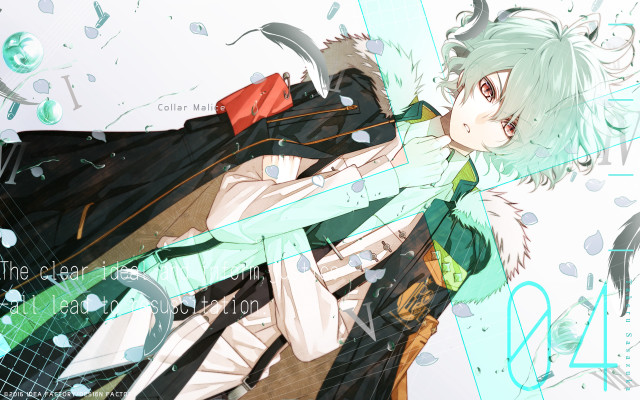 Anime greenhair blackcoat greenwhiteoutfit greenredtie free wallpaper for desktop - medium preview image
