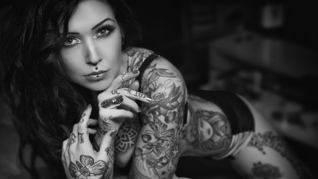 Woman tattoos posing hands hips free wallpaper for desktop - medium preview image