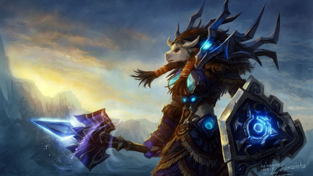 Warcraft character sword shield mountain free wallpaper for desktop - medium preview image