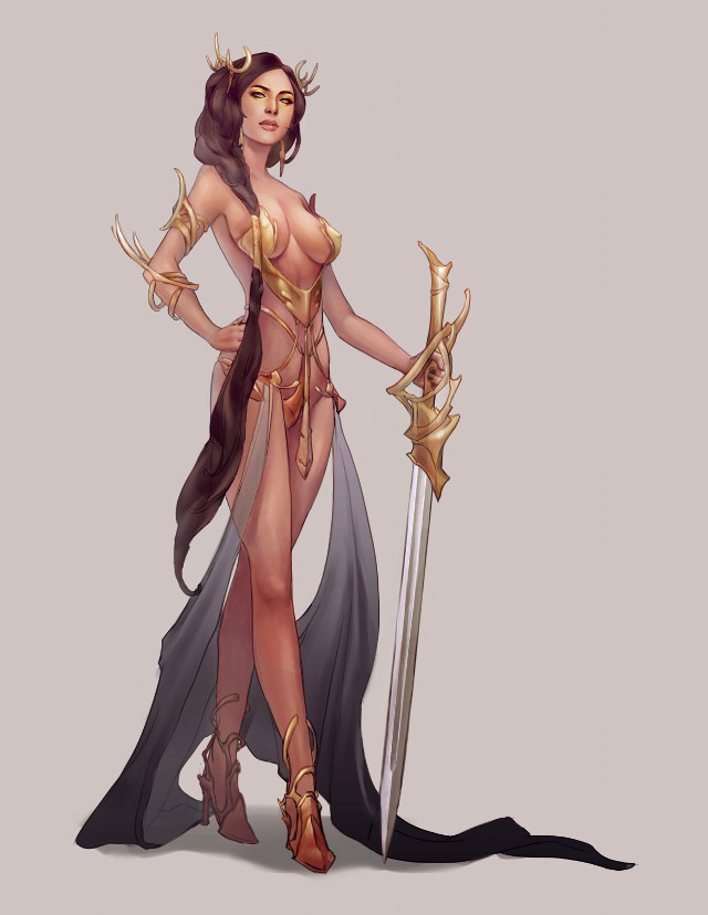 Woman costume sword horns head free wallpaper for mobile - medium preview image