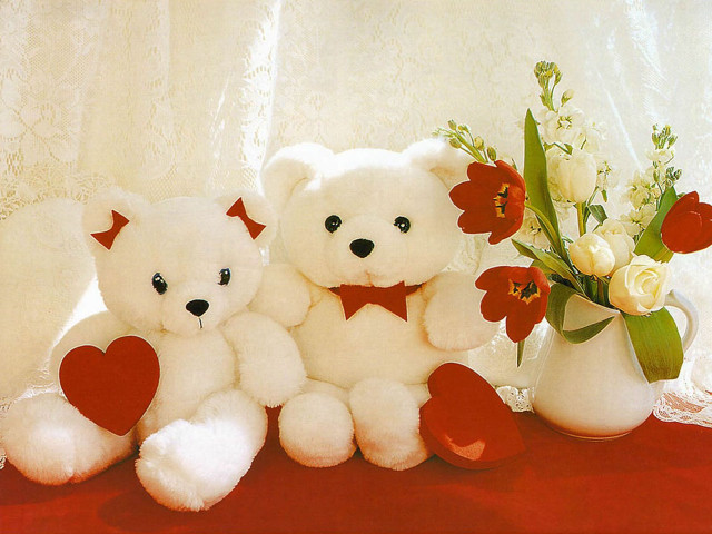 Teddy bears vase flowers red #3 free wallpaper for desktop - medium preview image