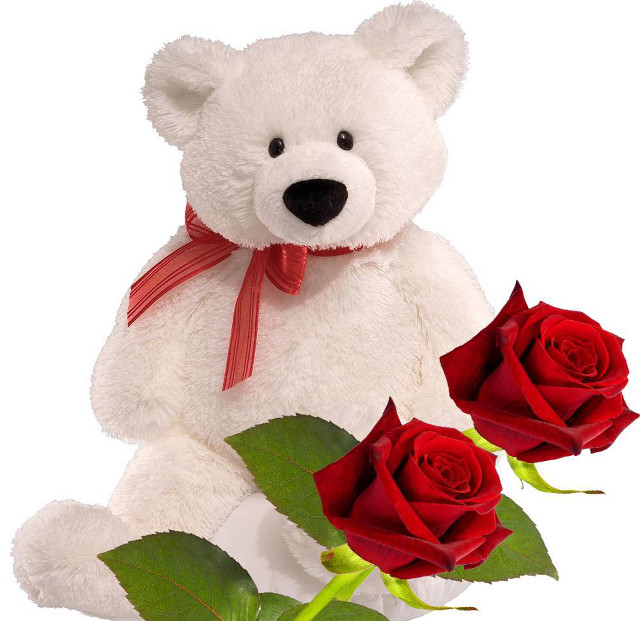 White teddy bear roses ribbon free wallpaper for tablet - medium preview image