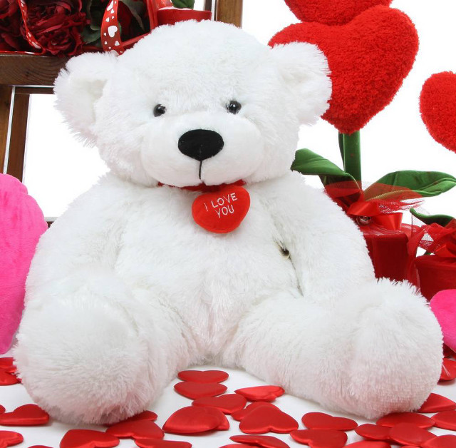 White teddy bear hearts flowers free wallpaper for tablet - medium preview image