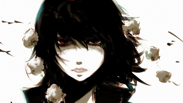 Woman black hair red eyes #2 free wallpaper for desktop - medium preview image