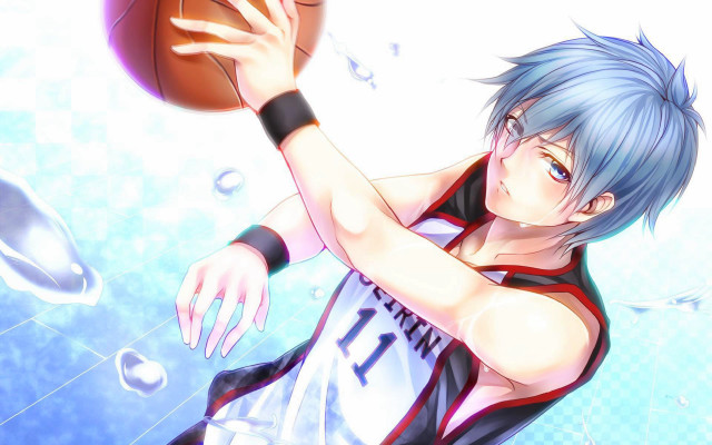 Man blue hair holding basketball free wallpaper for desktop - medium preview image