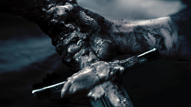 Bloody hand knife dark room free wallpaper for desktop - medium preview image