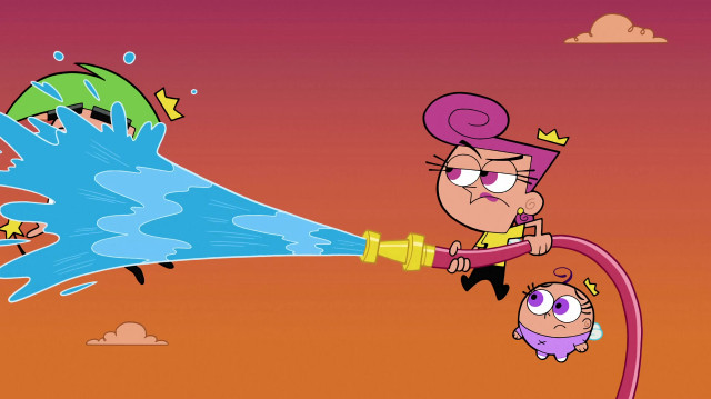 Cartoon character spraying fire hydrant free wallpaper for desktop - medium preview image