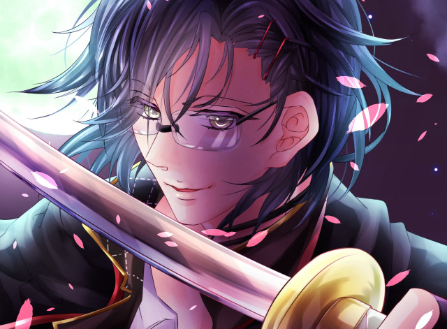 Man sword suit purple background free wallpaper for desktop - medium preview image