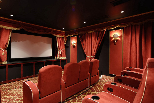 Theater red chairs projector screen free wallpaper for desktop - medium preview image