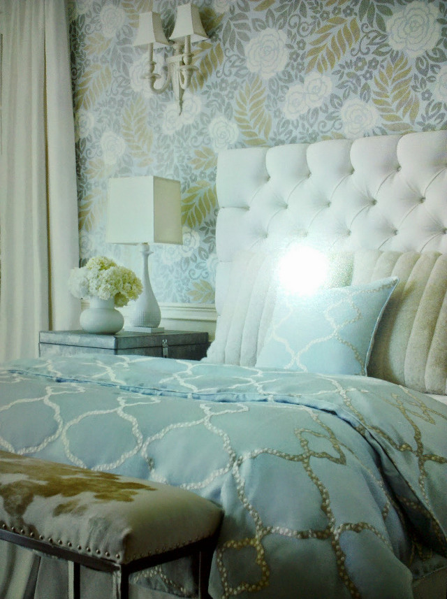 Bed blue comforter white headboard free wallpaper for mobile - medium preview image