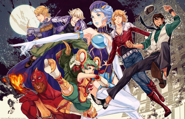 Anime characters city night full free wallpaper for desktop - medium preview image