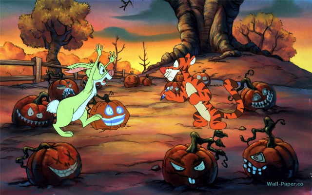 Cartoon rabbit running pumpkins characters free wallpaper for desktop - medium preview image