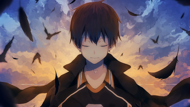 Man black coat birds flying free wallpaper for desktop - medium preview image