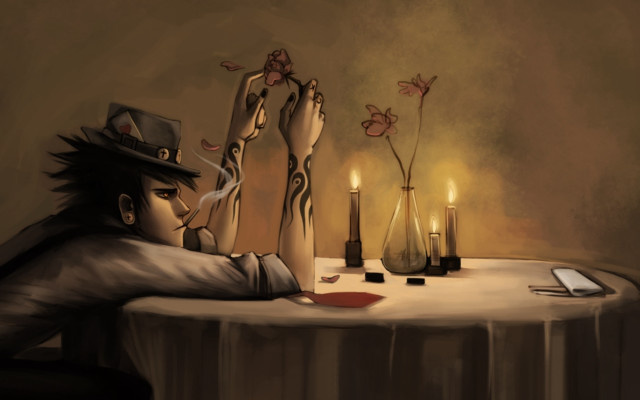 Man sitting table hat cigarette free wallpaper for desktop - medium preview image
