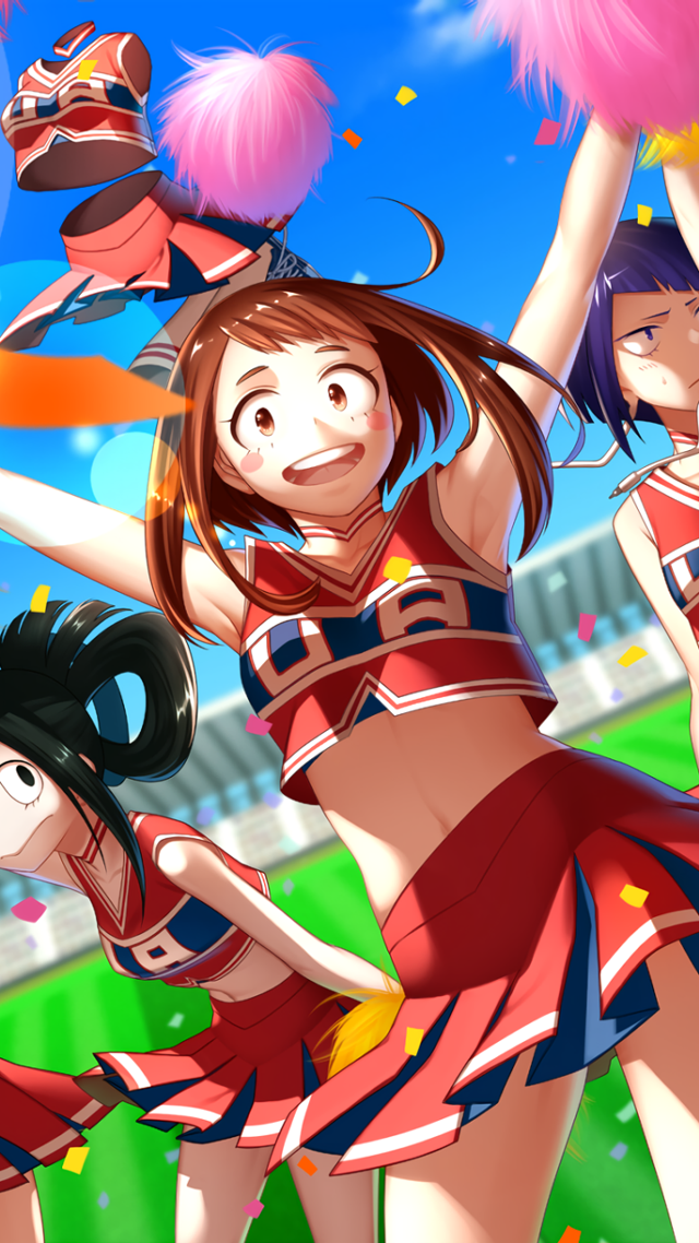 Anime cheerleaders pom poms group free wallpaper for mobile - medium preview image