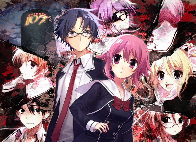 Anime pink hair glasses red free wallpaper for desktop - medium preview image