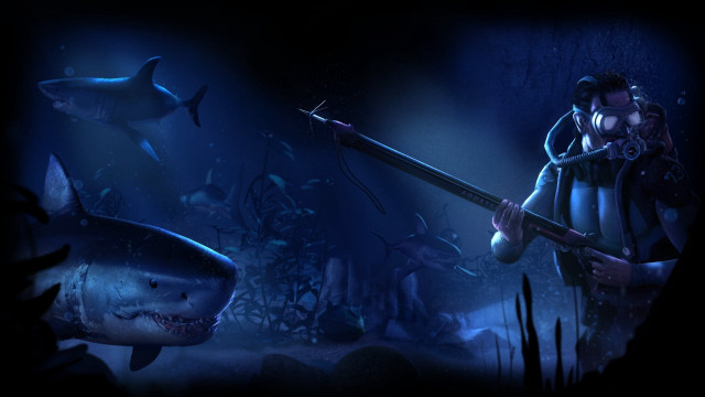 Man guitar dark cave shark free wallpaper for desktop - medium preview image
