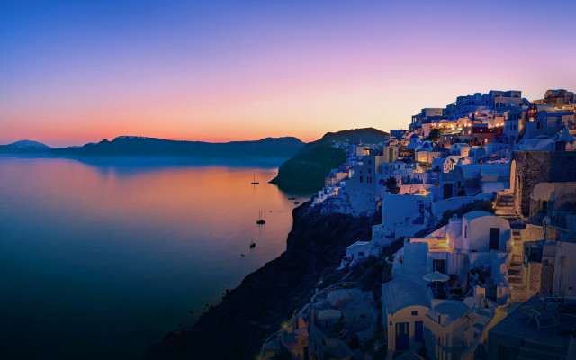 Town cliff sunset water view free wallpaper for desktop - medium preview image
