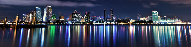 City skyline reflection night blue #3 free wallpaper for desktop - medium preview image
