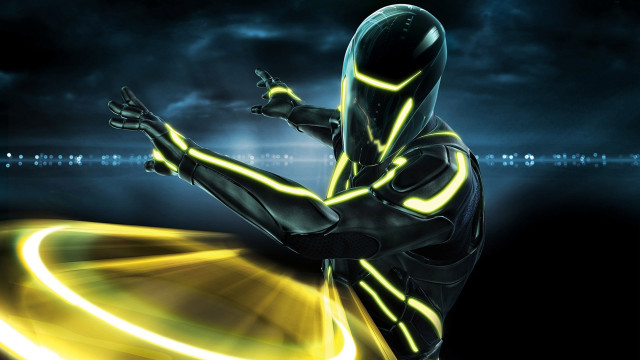 Futuristic man black suit yellow free wallpaper for desktop - medium preview image