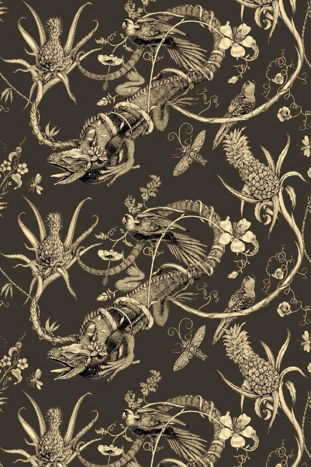 Dragon flowers pattern brown gold free wallpaper for mobile - medium preview image