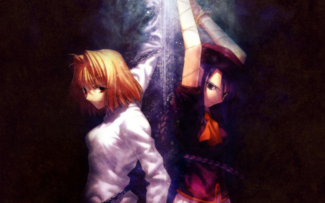 Anime characters dark background light free wallpaper for desktop - medium preview image