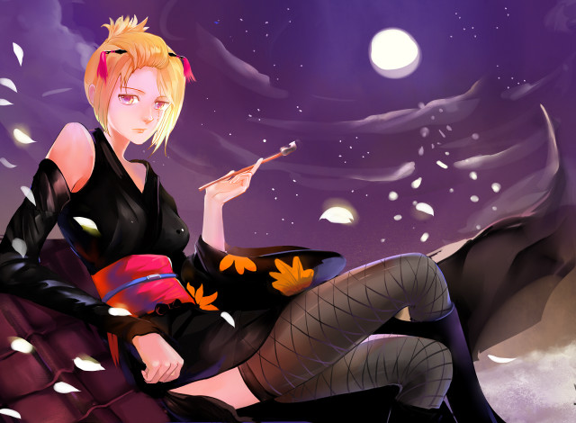 Woman rock smoking night fullmoon free wallpaper for desktop - medium preview image