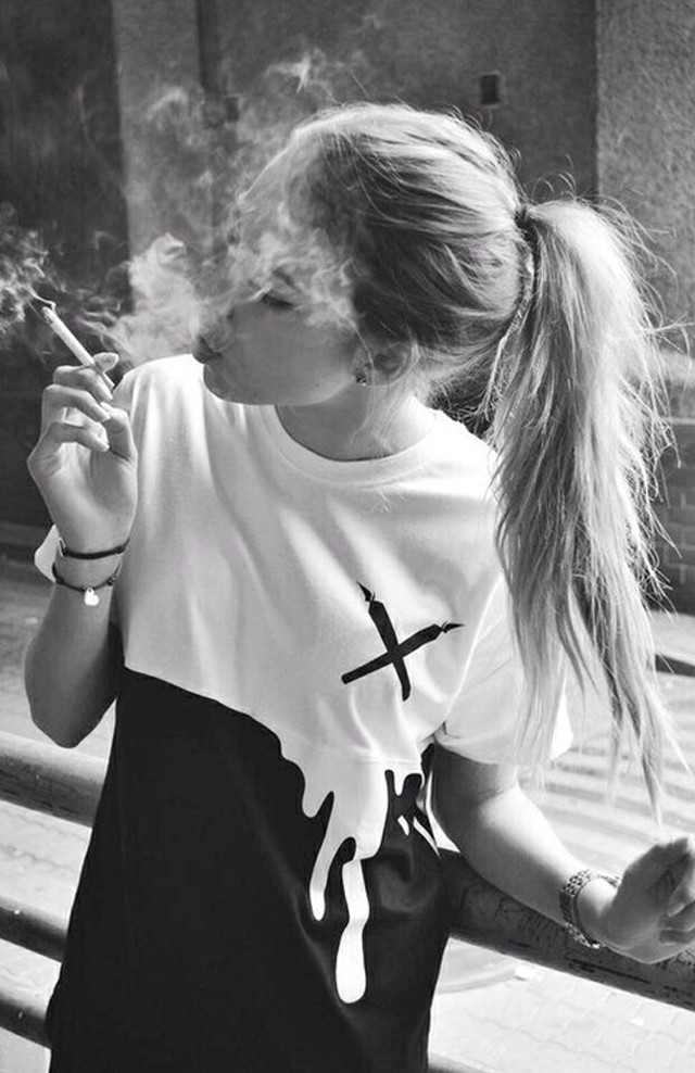 Woman smoking cigarette bench city free wallpaper for mobile - medium preview image