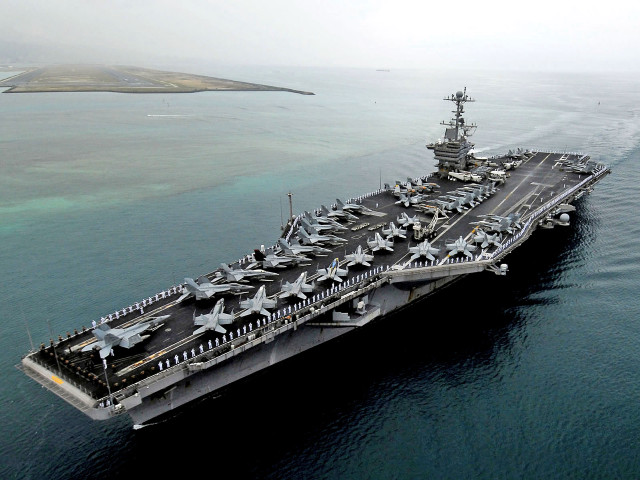 Aircraft carrier ocean island floating free wallpaper for desktop - medium preview image