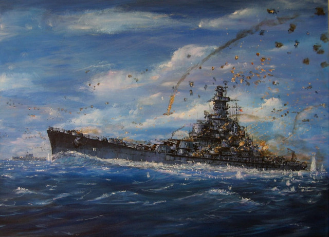 Battleship ocean birds smoke painting free wallpaper for desktop - medium preview image
