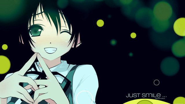 Green eyed girl smiling black free wallpaper for desktop - medium preview image