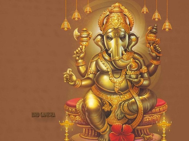 Golden ganesha red bow table free wallpaper for desktop - medium preview image