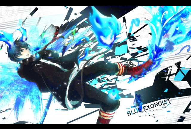 Blue hair black outfit flying free wallpaper for desktop - medium preview image