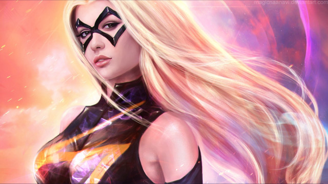 Futuristic fantasy woman catmask blonde free wallpaper for desktop - medium preview image